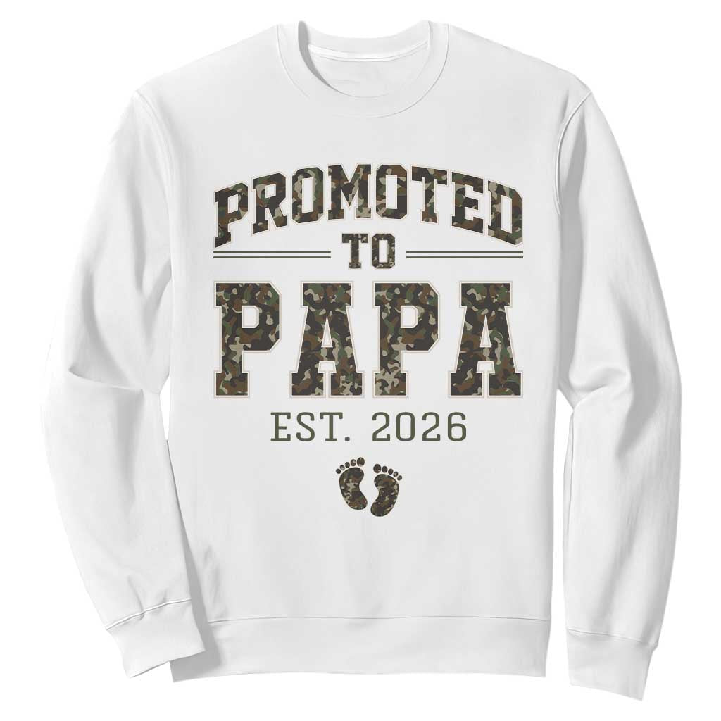 Promoted To Dad Est 2026 Camo Sweatshirt Hunting Style New Dad Gift Graphic TS12 White Print Your Wear