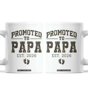 Promoted To Dad Est 2026 Camo Coffee Mug Hunting Style New Dad Gift Graphic TS12 White Print Your Wear