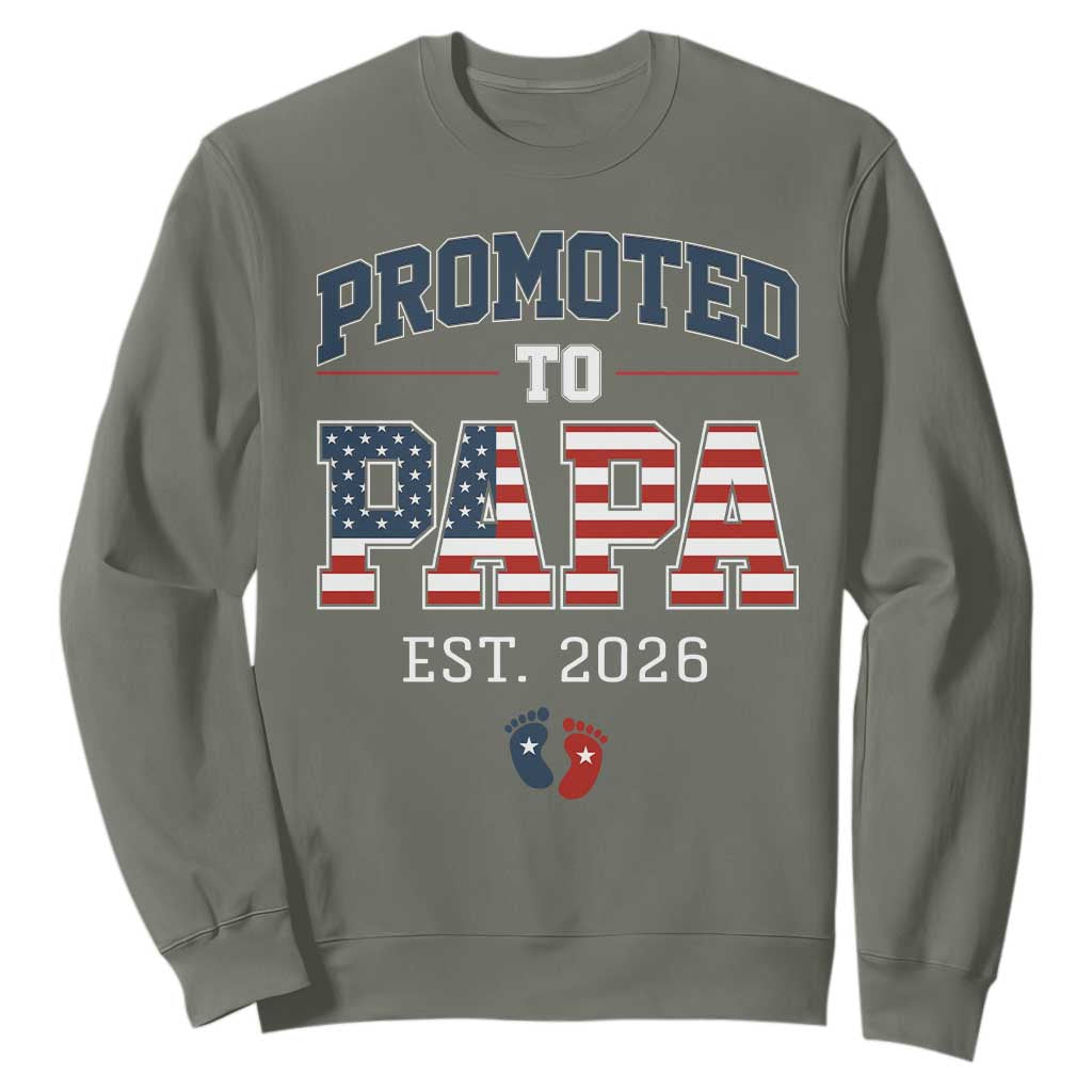 Patriotic Promoted To Dad Est 2026 Sweatshirt US Flag New Father Gift TS12 Military Green Print Your Wear