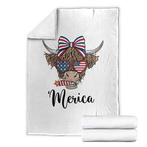 Patriotic Highland Cow Throw Blanket Merica USA Flag Farmer Gift TS12 White Print Your Wear