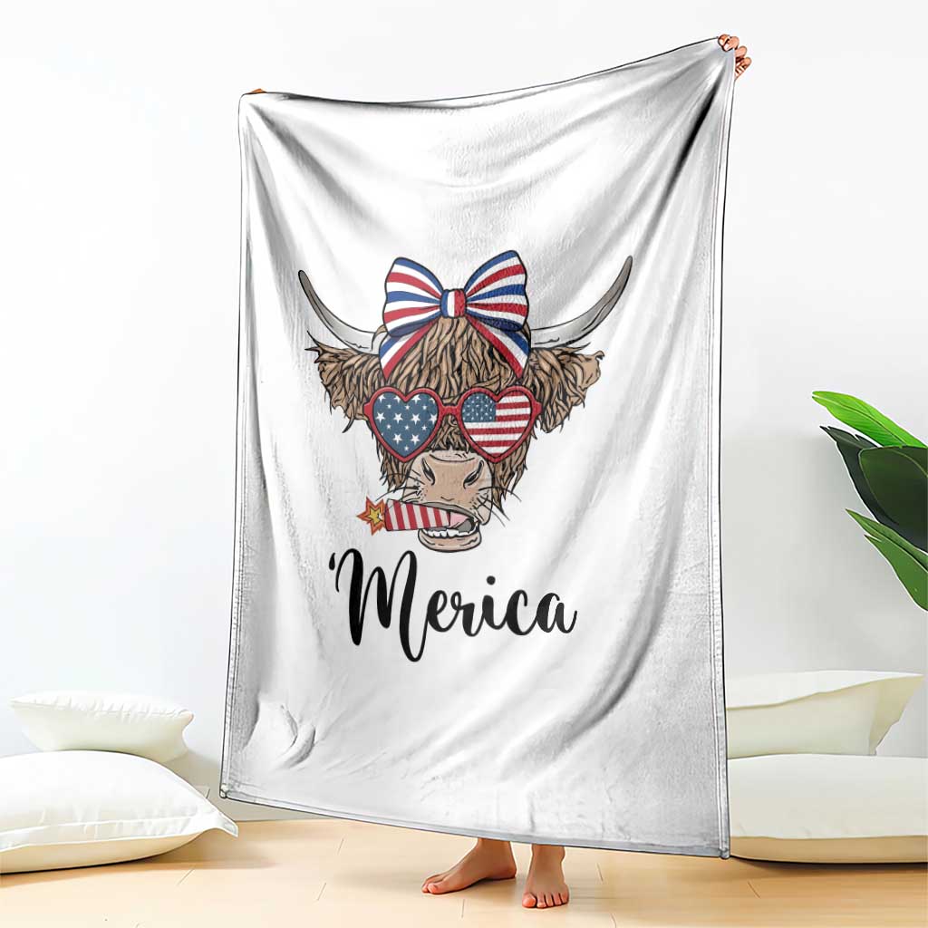 Patriotic Highland Cow Throw Blanket Merica USA Flag Farmer Gift TS12 Print Your Wear