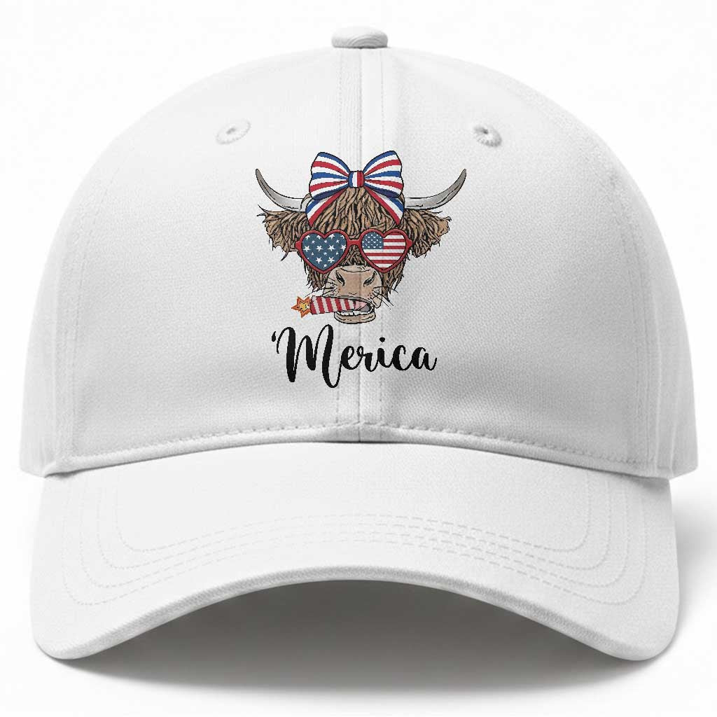 Patriotic Highland Cow Baseball Cap Merica USA Flag Farmer Gift TS12 Print Your Wear