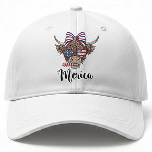 Patriotic Highland Cow Baseball Cap Merica USA Flag Farmer Gift TS12 Print Your Wear