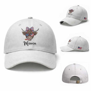 Patriotic Highland Cow Baseball Cap Merica USA Flag Farmer Gift TS12 Baseball Cap Universal Fit White Print Your Wear