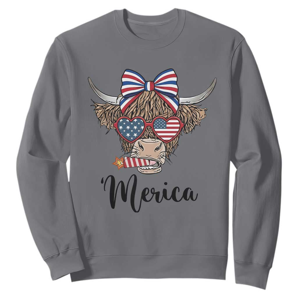 Patriotic Highland Cow Sweatshirt Merica USA Flag Farmer Gift TS12 Charcoal Print Your Wear