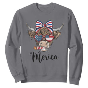 Patriotic Highland Cow Sweatshirt Merica USA Flag Farmer Gift TS12 Charcoal Print Your Wear