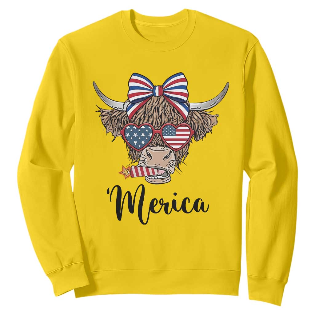 Patriotic Highland Cow Sweatshirt Merica USA Flag Farmer Gift TS12 Daisy Print Your Wear