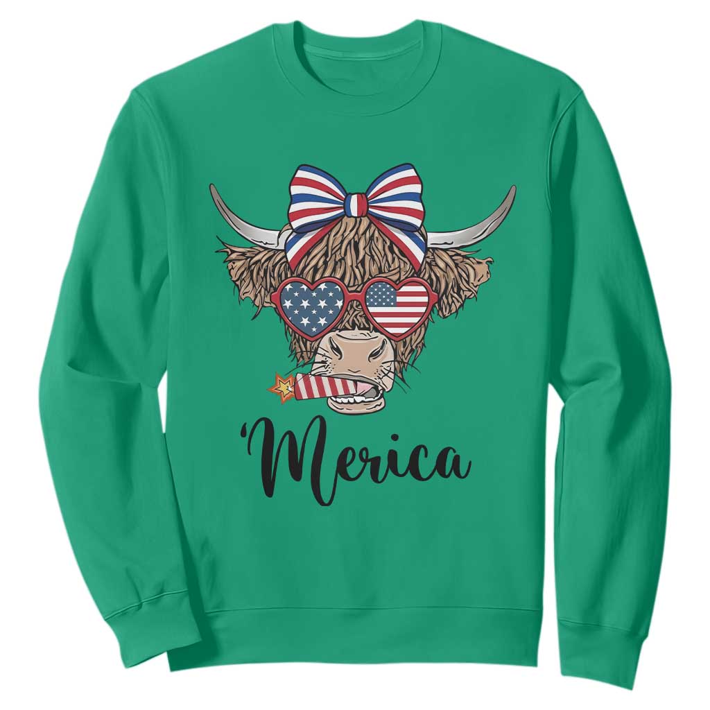 Patriotic Highland Cow Sweatshirt Merica USA Flag Farmer Gift TS12 Irish Green Print Your Wear