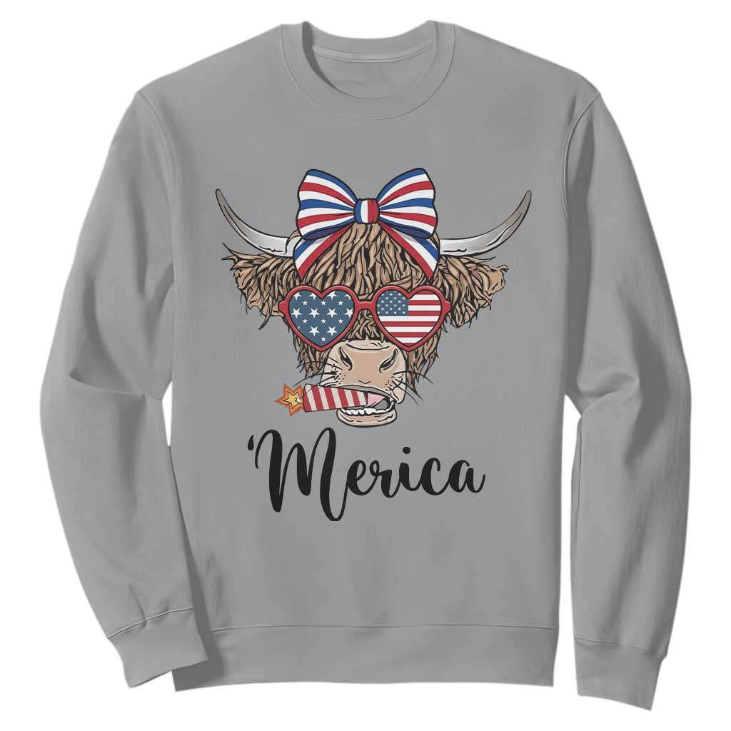 Patriotic Highland Cow Sweatshirt Merica USA Flag Farmer Gift TS12 Sport Gray Print Your Wear
