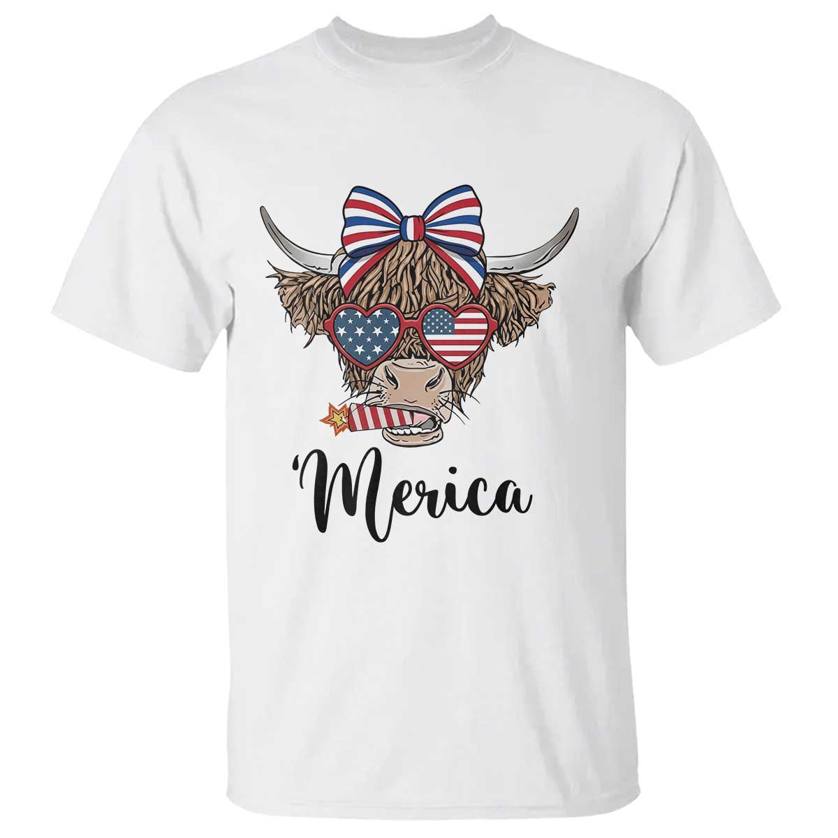 Patriotic Highland Cow T Shirt Merica USA Flag Farmer Gift TS12 White Print Your Wear
