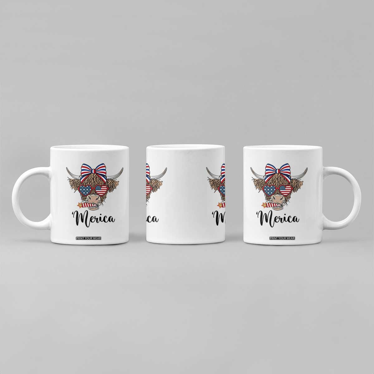 Patriotic Highland Cow Coffee Mug Merica USA Flag Farmer Gift TS12 Print Your Wear