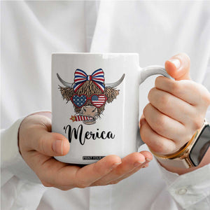 Patriotic Highland Cow Coffee Mug Merica USA Flag Farmer Gift TS12 Print Your Wear