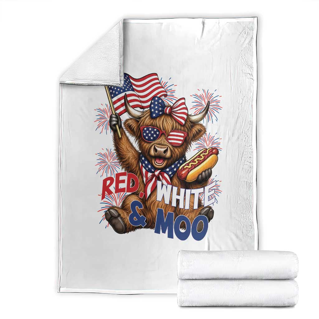 Striped Highland Cow 4th Of July Throw Blanket Red White And Moo TS12 White Print Your Wear