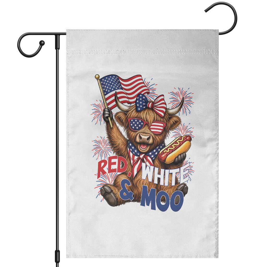 Striped Highland Cow 4th Of July Garden Flag Red White And Moo TS12 White Print Your Wear