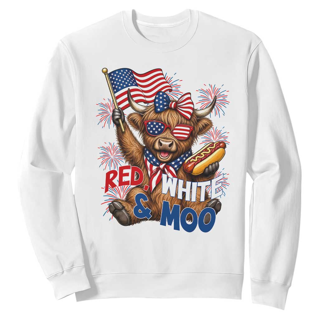 Striped Highland Cow 4th Of July Sweatshirt Red White And Moo TS12 White Print Your Wear