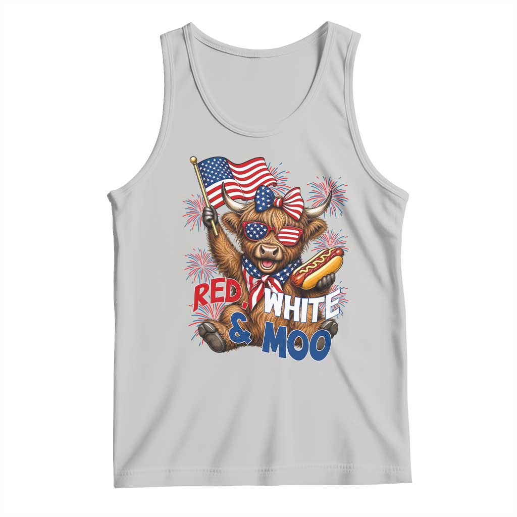 Striped Highland Cow 4th Of July Tank Top Red White And Moo TS12 Ash Print Your Wear
