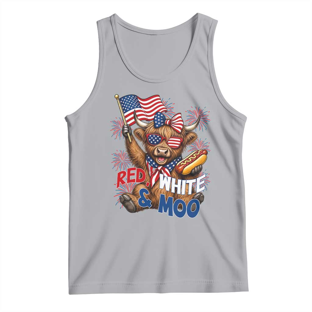 Striped Highland Cow 4th Of July Tank Top Red White And Moo TS12 Athletic Heather Print Your Wear