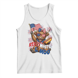 Striped Highland Cow 4th Of July Tank Top Red White And Moo TS12 White Print Your Wear
