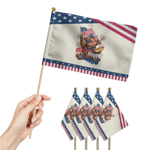 Striped Highland Cow 4th Of July Patriotic Handheld Flag Red White And Moo TS12 Print Your Wear