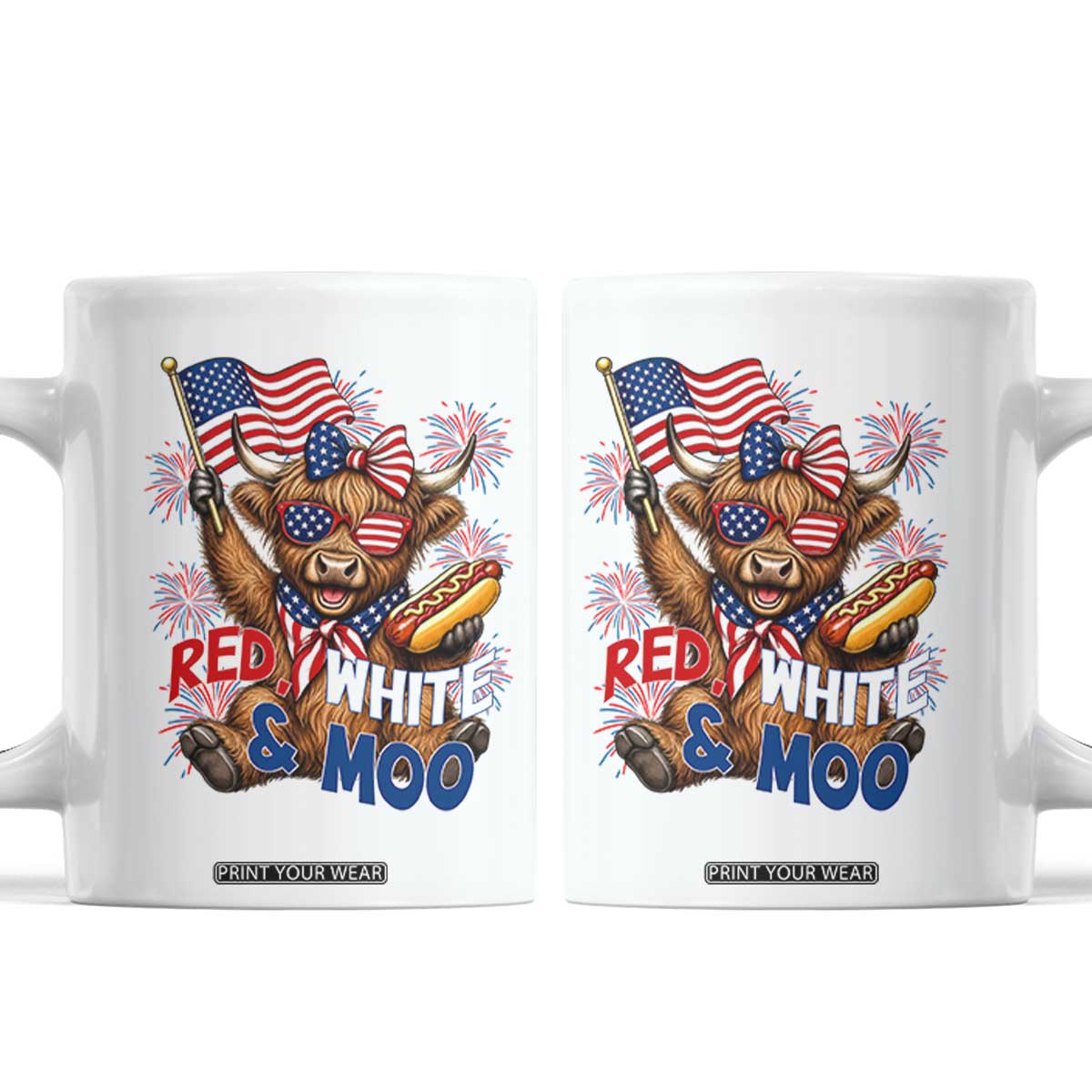 Striped Highland Cow 4th Of July Coffee Mug Red White And Moo TS12 White Print Your Wear