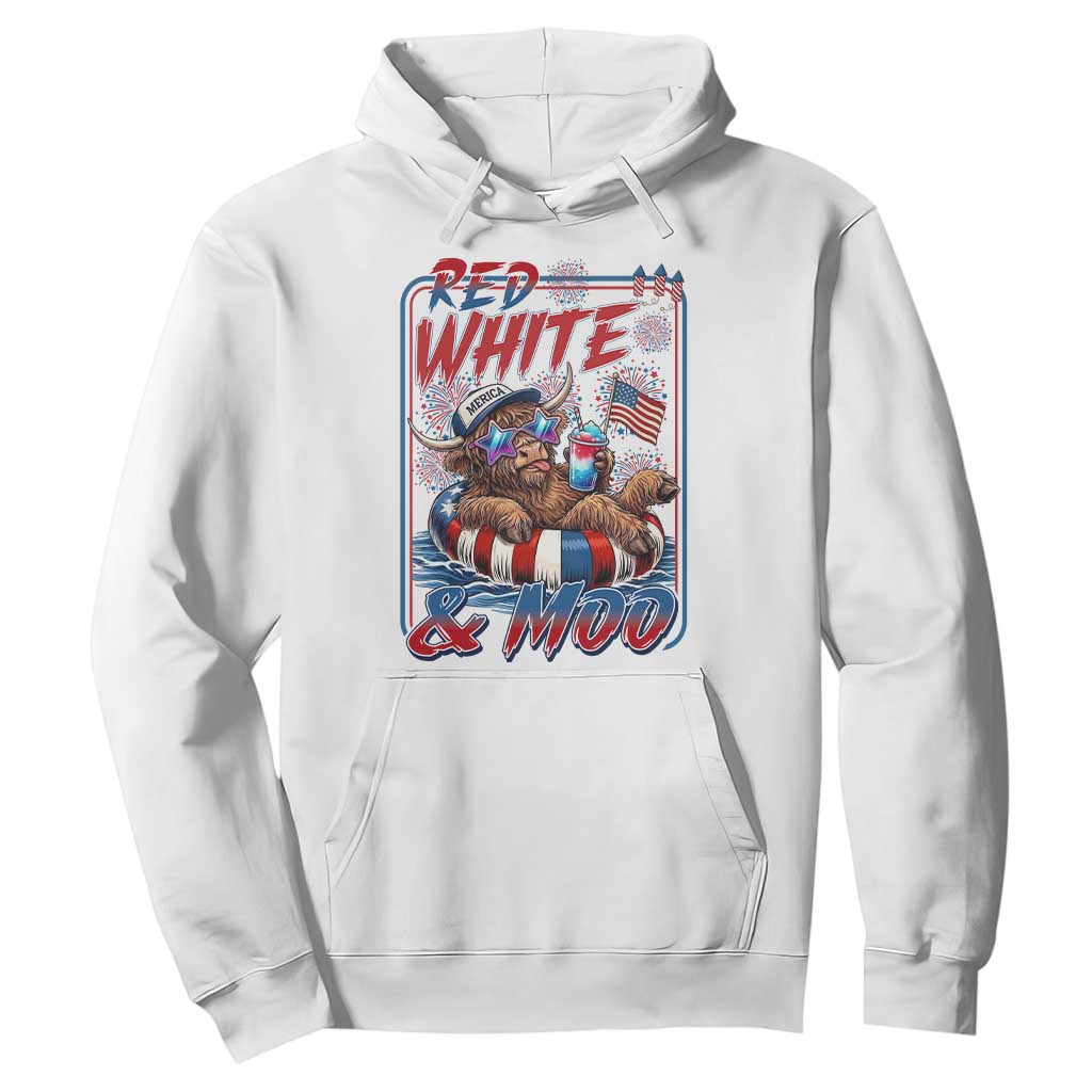 Funny Highland Cow Pool Party 4th Of July Hoodie Red White And Moo TS12 White Print Your Wear