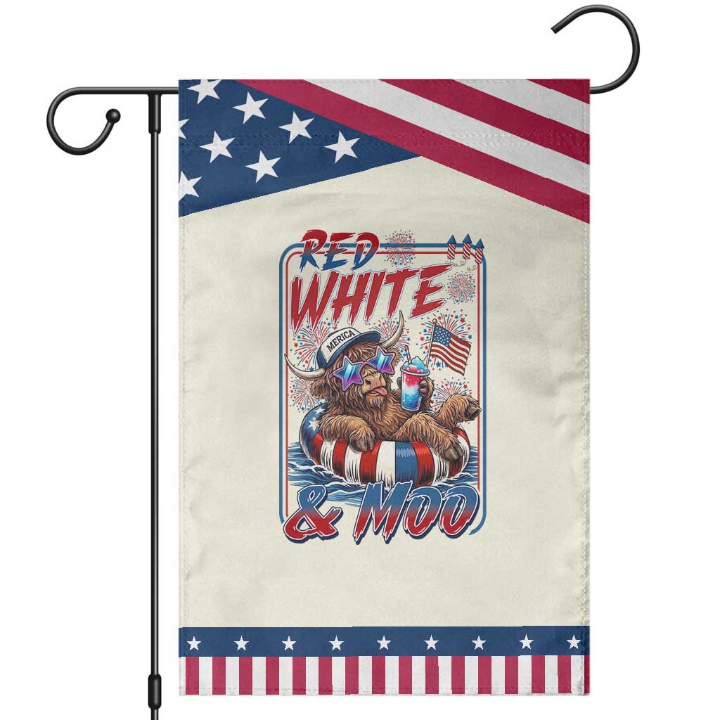 Funny Highland Cow Pool Party 4th Of July Patriotic Garden Flag Red White And Moo TS12 Modern Beige Blue Print Your Wear