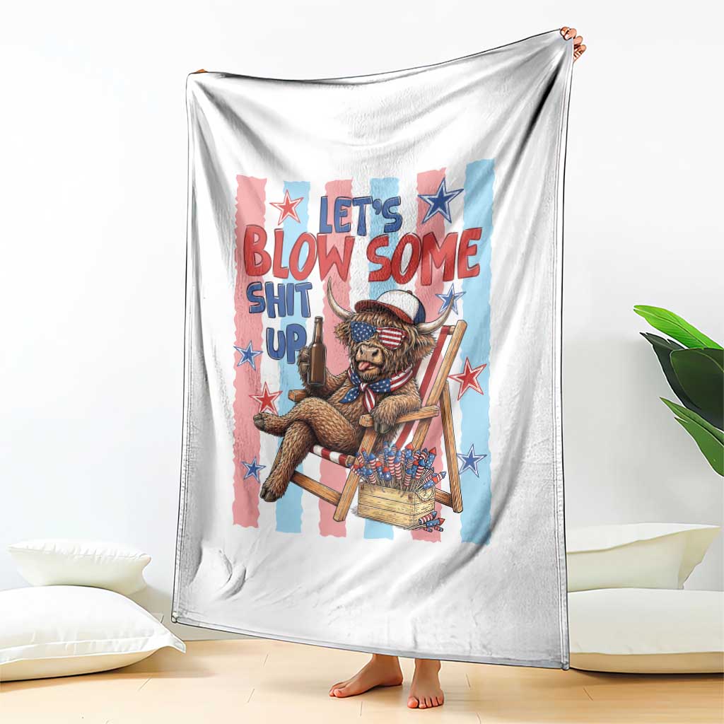 Funny Patriotic Highland Cow Throw Blanket 4th Of July Fireworks Celebration TS12 Print Your Wear