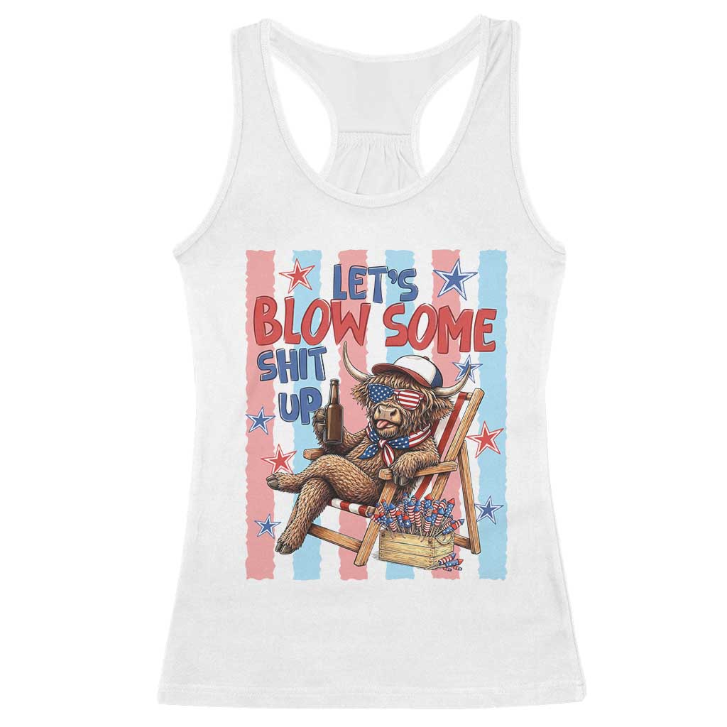 Funny Patriotic Highland Cow Racerback Tank Top 4th Of July Fireworks Celebration TS12 White Print Your Wear