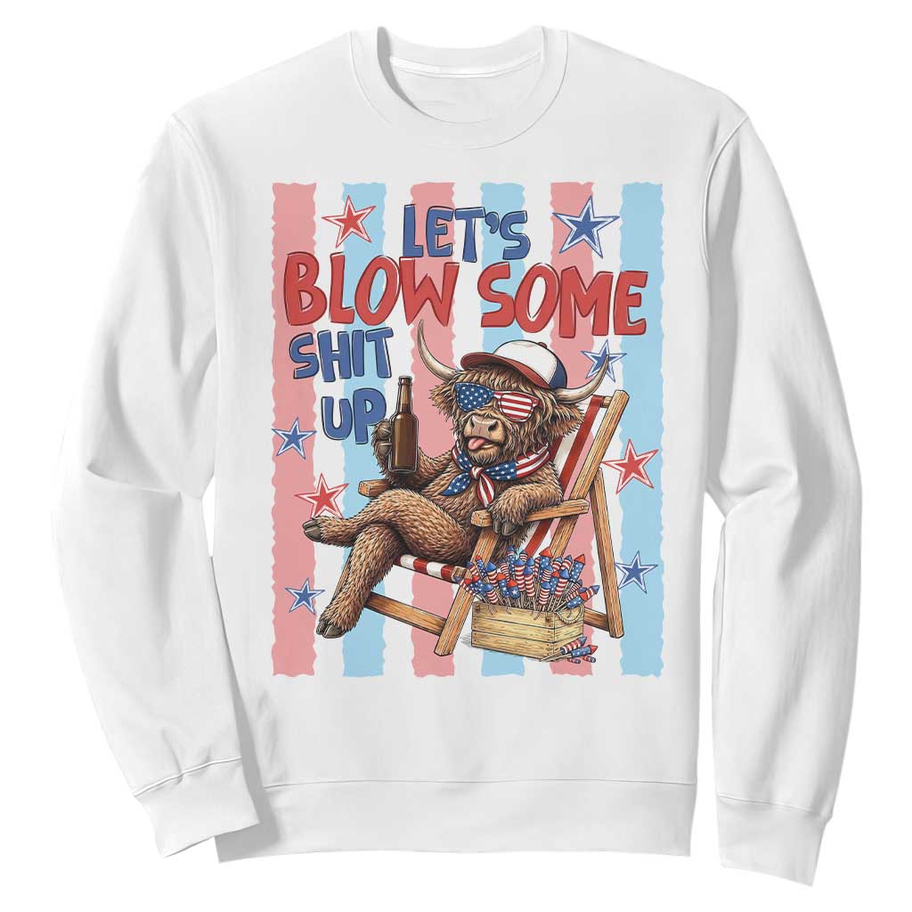 Funny Patriotic Highland Cow Sweatshirt 4th Of July Fireworks Celebration TS12 White Print Your Wear