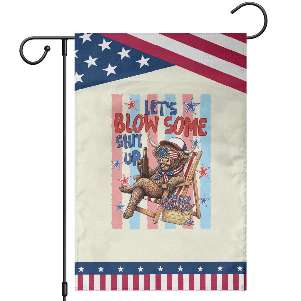 Funny Highland Cow Patriotic Garden Flag 4th Of July Fireworks Celebration TS12 Modern Beige Blue Print Your Wear