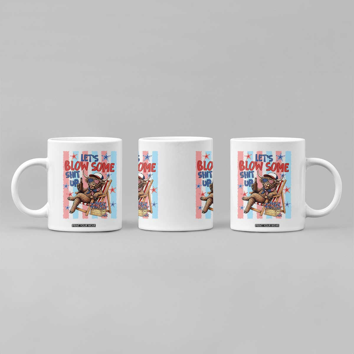 Funny Patriotic Highland Cow Coffee Mug 4th Of July Fireworks Celebration TS12 Print Your Wear