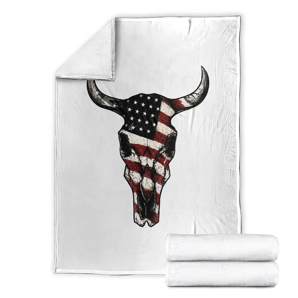 Vintage Western Cow Skull Usa Flag Throw Blanket Patriotic American Pride TS12 White Print Your Wear