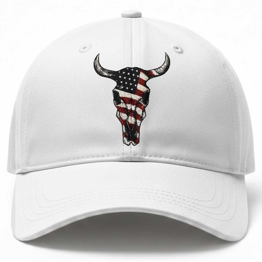 Vintage Western Cow Skull Usa Flag Baseball Cap Patriotic American Pride TS12 Print Your Wear