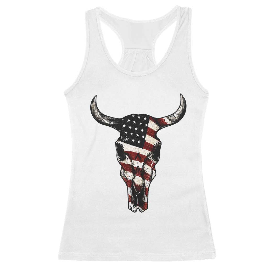 Vintage Western Cow Skull Usa Flag Racerback Tank Top Patriotic American Pride TS12 White Print Your Wear