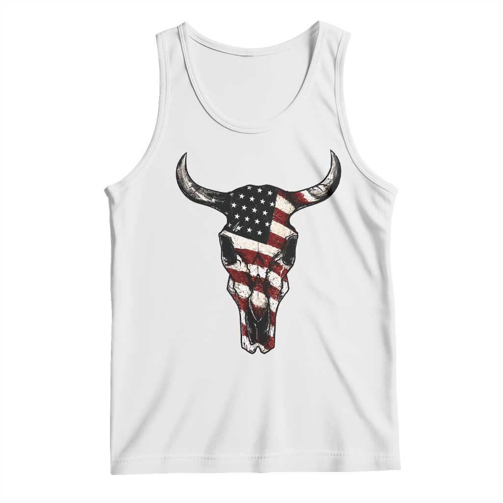 Vintage Western Cow Skull Usa Flag Tank Top Patriotic American Pride TS12 White Print Your Wear