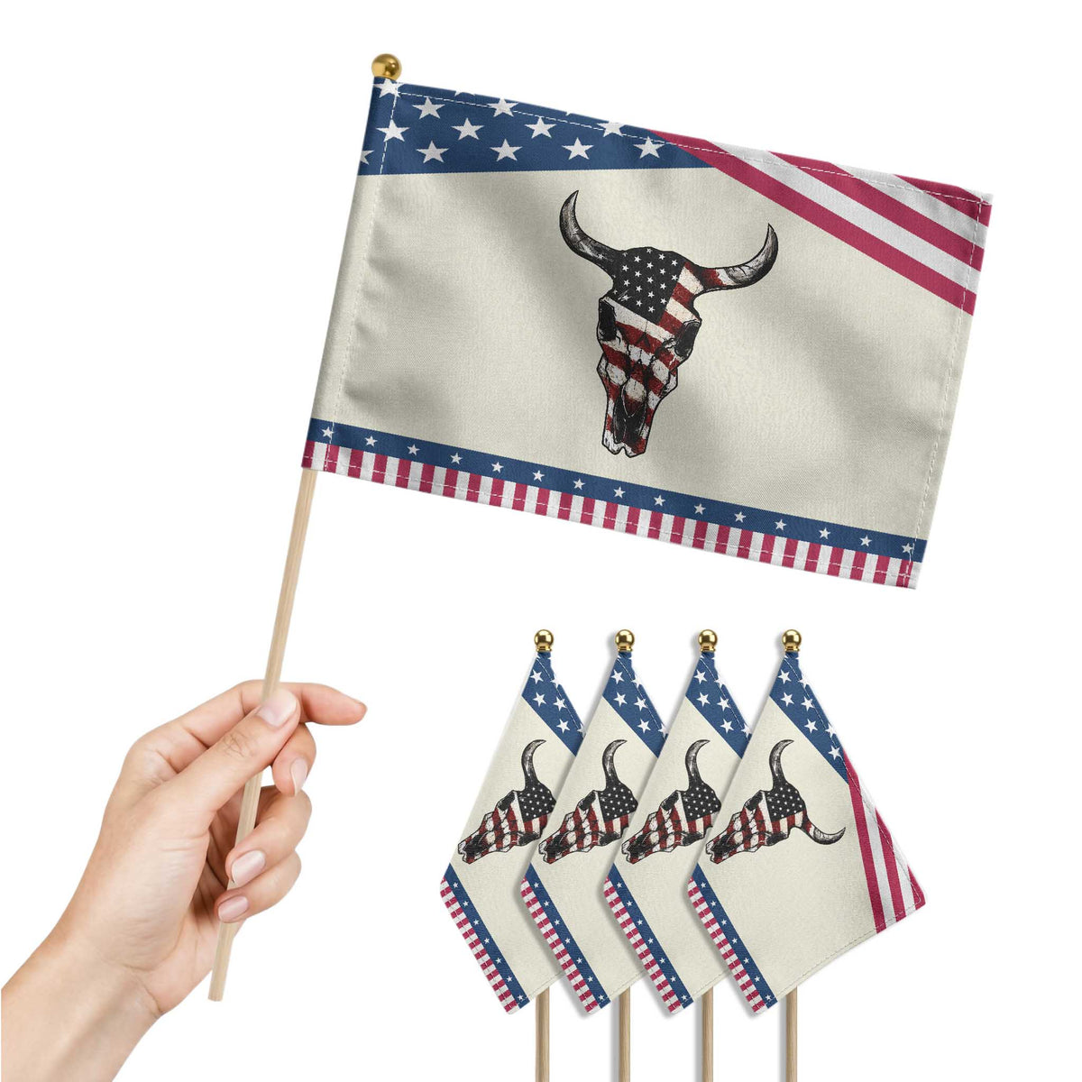 Vintage Western Cow Skull Usa Flag Patriotic Handheld Flag American Pride TS12 Print Your Wear
