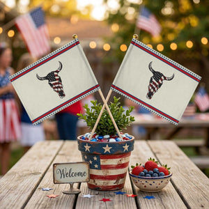 Vintage Western Cow Skull Usa Flag Patriotic Handheld Flag American Pride TS12 Modern 8.2" × 5.5" Beige Red Print Your Wear