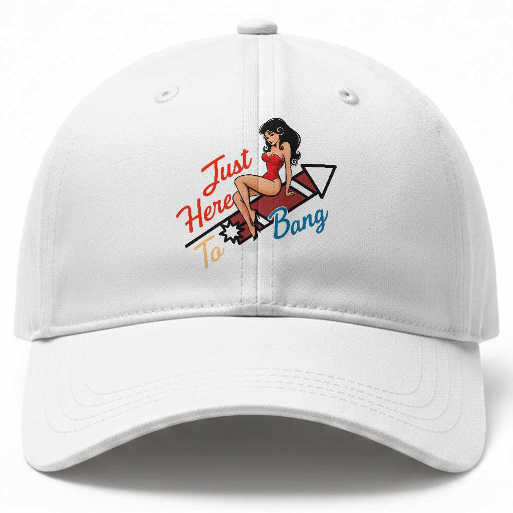 Funny Patriotic Pin Up Girl Firework USA Gift Baseball Cap Just Here To Bang TS12 Print Your Wear