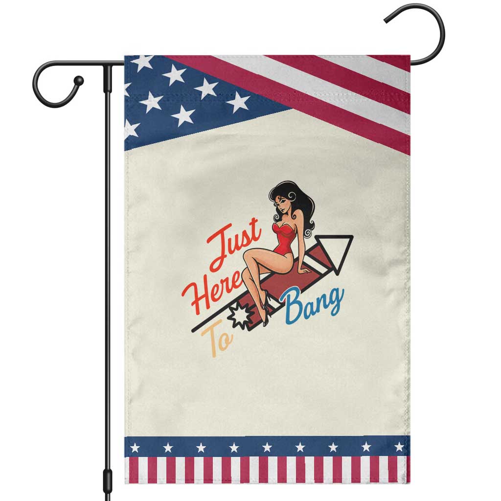 Funny Pin Up Girl Firework USA Gift Patriotic Garden Flag Just Here To Bang TS12 Modern Beige Blue Print Your Wear