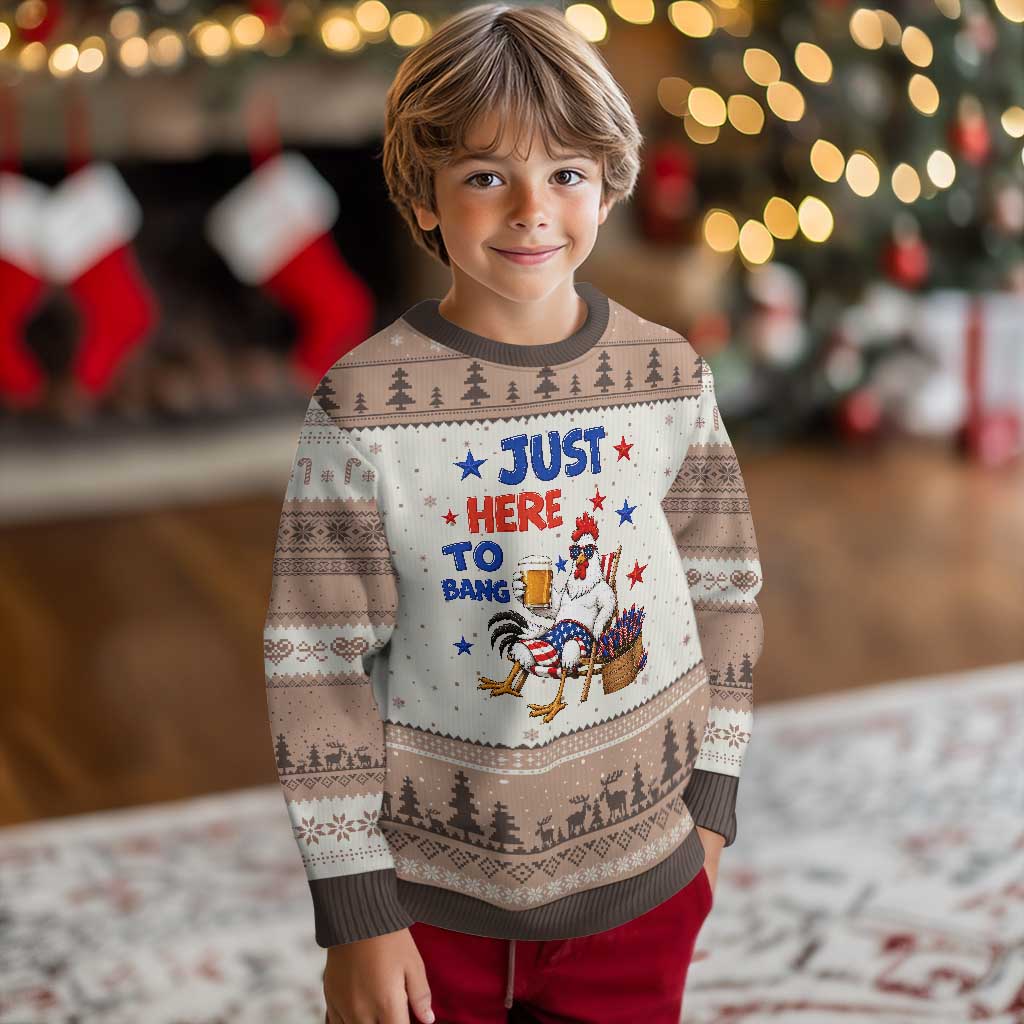 Funny Chicken 4th Of July Celebration Ugly Christmas Sweater Just Here To Bang TS12 Mocha Mousse Print Your Wear