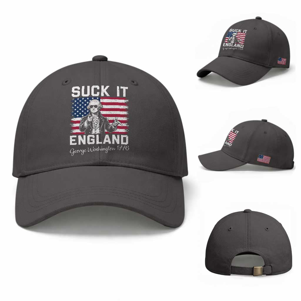 Funny 4th Of July George Washington Baseball Cap Suck It England TS12 Baseball Cap Universal Fit Dark Gray Print Your Wear