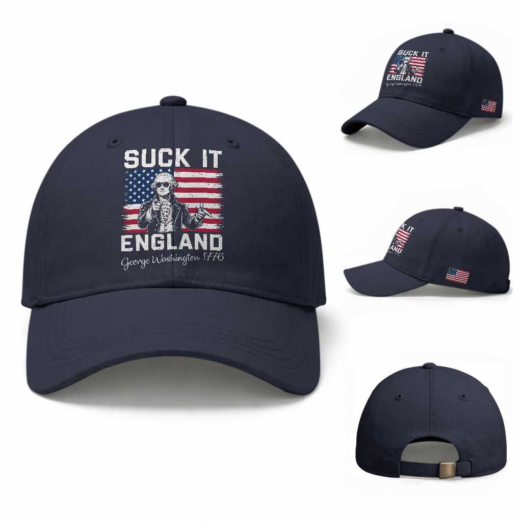 Funny 4th Of July George Washington Baseball Cap Suck It England TS12 Baseball Cap Universal Fit Navy Print Your Wear