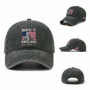 Funny 4th Of July George Washington Washed Cotton Baseball Cap Suck It England TS12 Washed Cap Universal Fit Dark Green Print Your Wear