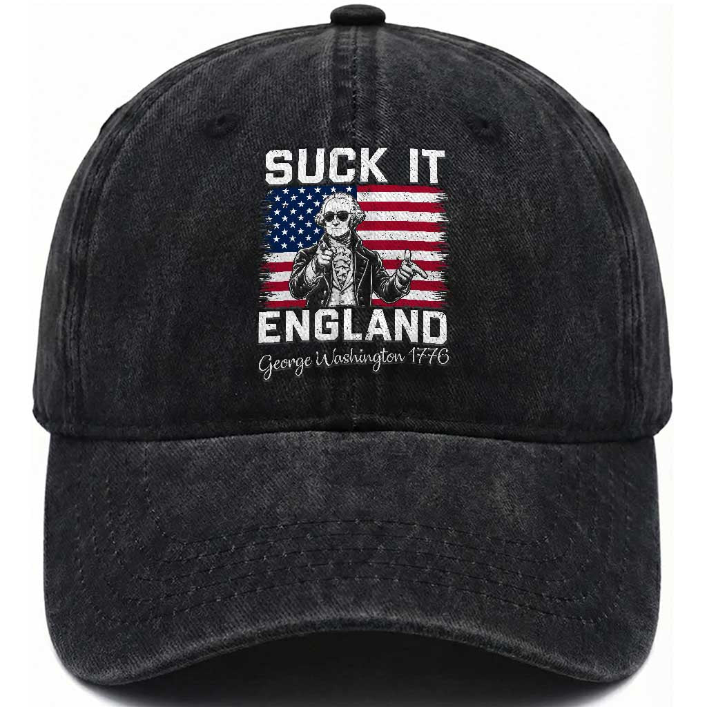 Funny 4th Of July George Washington Washed Cotton Baseball Cap Suck It England TS12 Print Your Wear