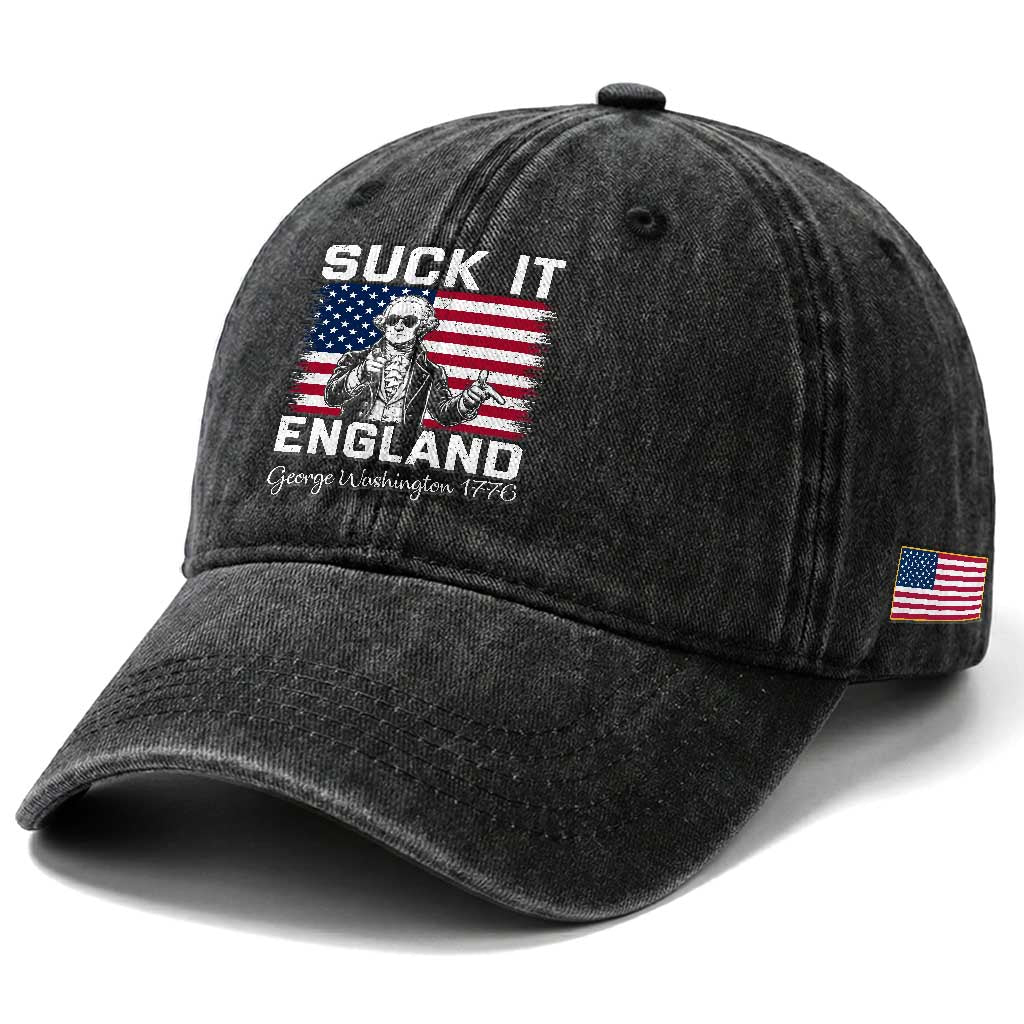 Funny 4th Of July George Washington Washed Cotton Baseball Cap Suck It England TS12 Print Your Wear