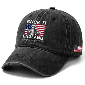 Funny 4th Of July George Washington Washed Cotton Baseball Cap Suck It England TS12 Print Your Wear