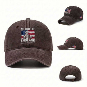 Funny 4th Of July George Washington Washed Cotton Baseball Cap Suck It England TS12 Washed Cap Universal Fit Dark Brown Print Your Wear