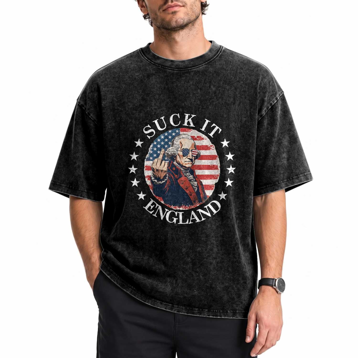 Funny George Washington Revolutionary War Washed Cotton T-Shirt Suck It England