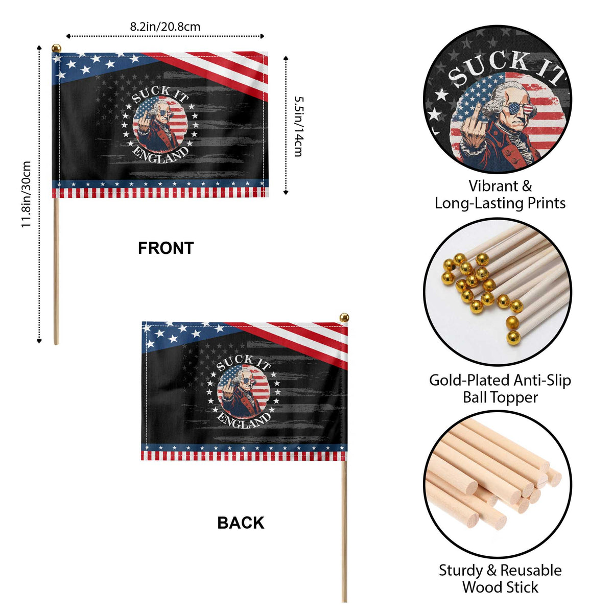 Funny George Washington Revolutionary War Patriotic Handheld Flag Suck It England TS12 Print Your Wear