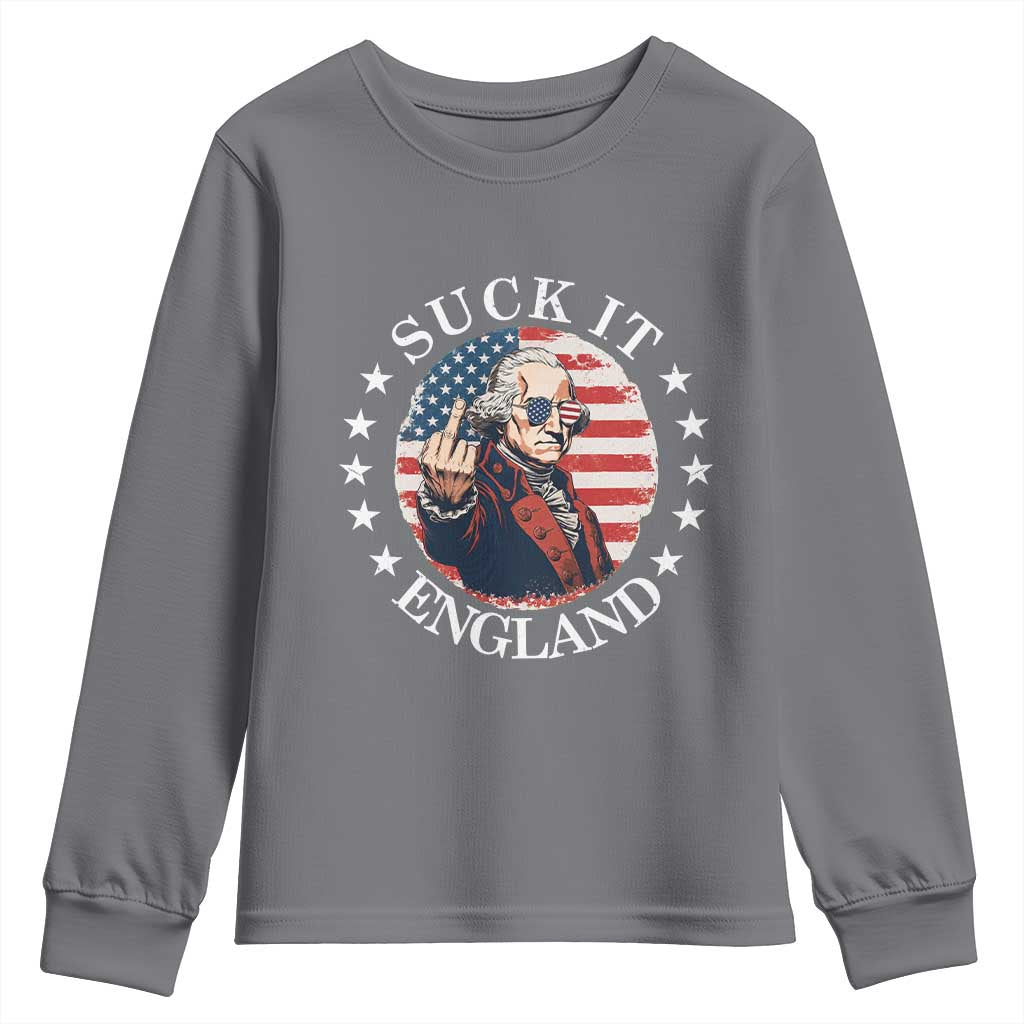 Funny George Washington Revolutionary War Youth Sweatshirt Suck It England TS12 Charcoal Print Your Wear